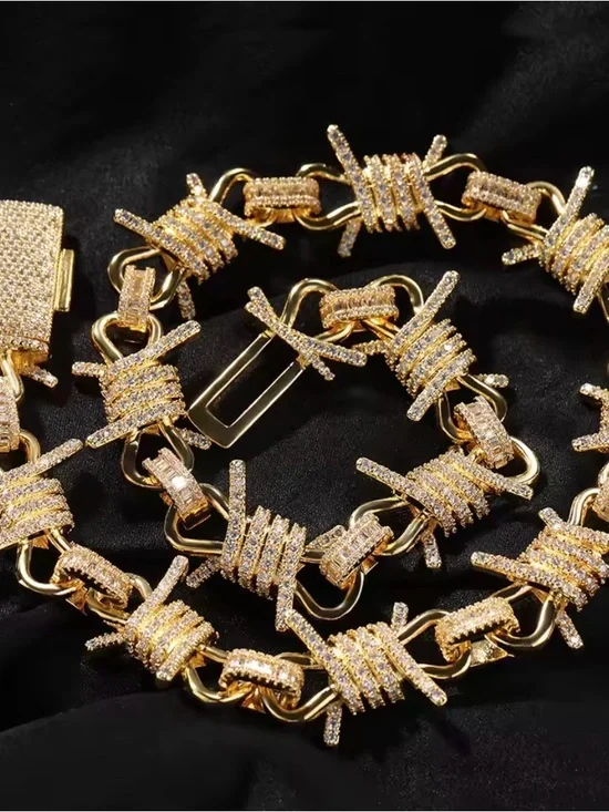 Gold  Barbed Wire Link Necklace 20inch -men  Jewelry