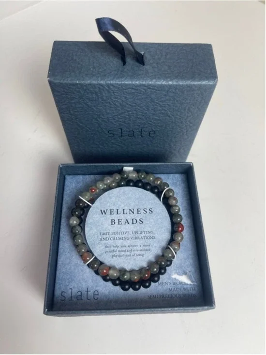 Slate Wellness Beads Men's Bracelet double-strands Semiprecious Agate Stones