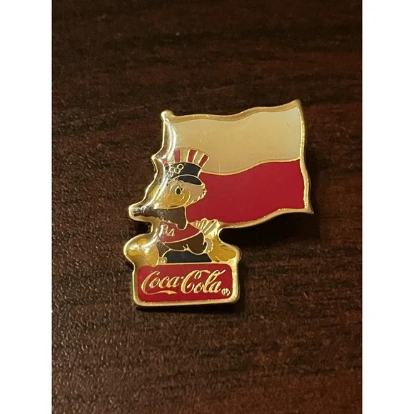 Vintage 1984 Los Angeles Olympics Coca Cola Sam‎ Eagle Poland Flag Lapel Pin