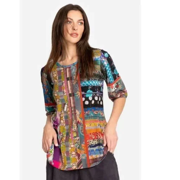 Johnny Was Patchwork Puff-Sleeve Top 1X