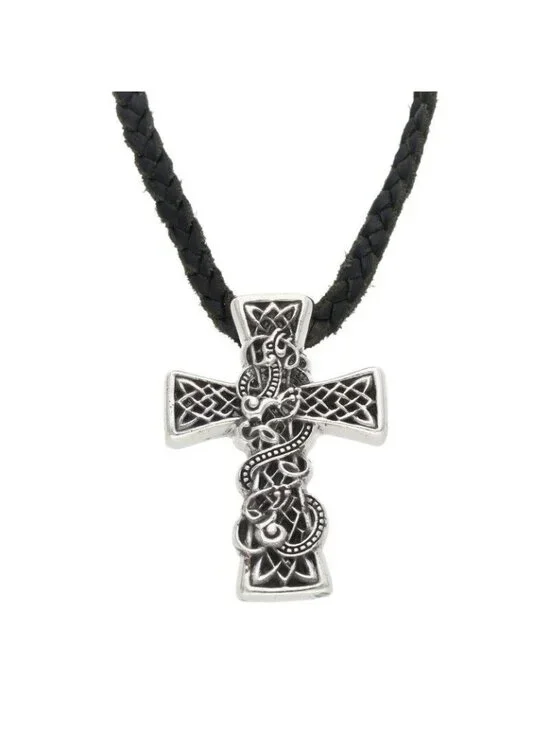 Chrome Hearts Celtic Cross XS Leather Braid Silver Necklace