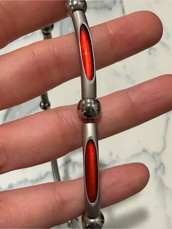 90s Cyber Minimalist Red and Silver Necklace