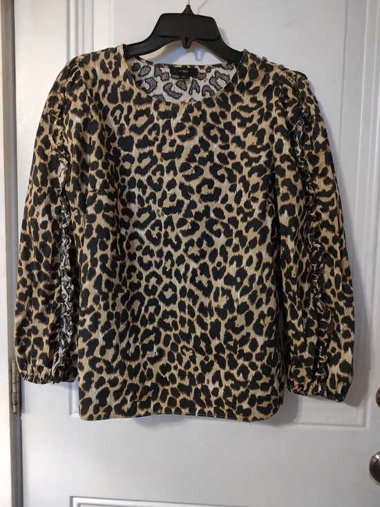 Labor Day Special J. Crew Leopard-Print Puff Sleeve Blouse in Brown and Black