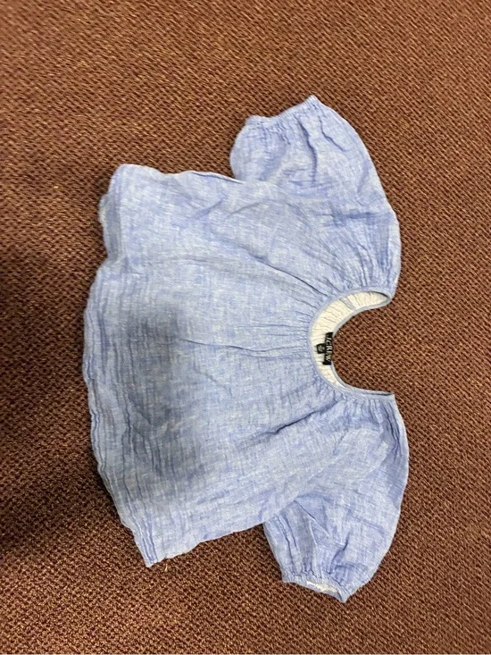 J. Crew Light Blue Cropped Puff Sleeve Blouse