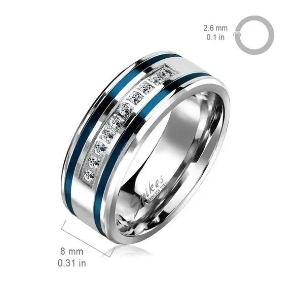 New stainless steel cz grooved ring size 11