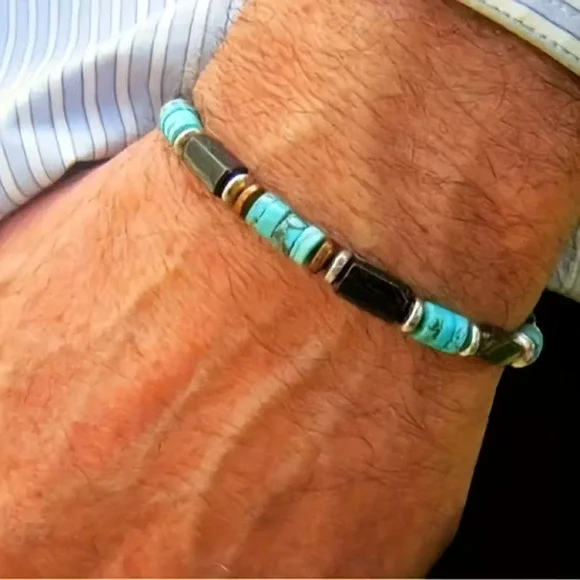 Handmade Beaded Bracelet Mens Bohemian Natural Stone Minimalist Healing Energy