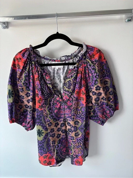 Ulla Johnson Purple & Pink Paisley Puff-Sleeve Blouse