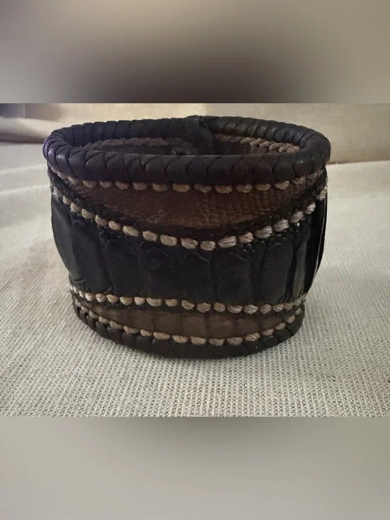 Hand Laced Black and Brown Braided Leather Cuff Bracelet