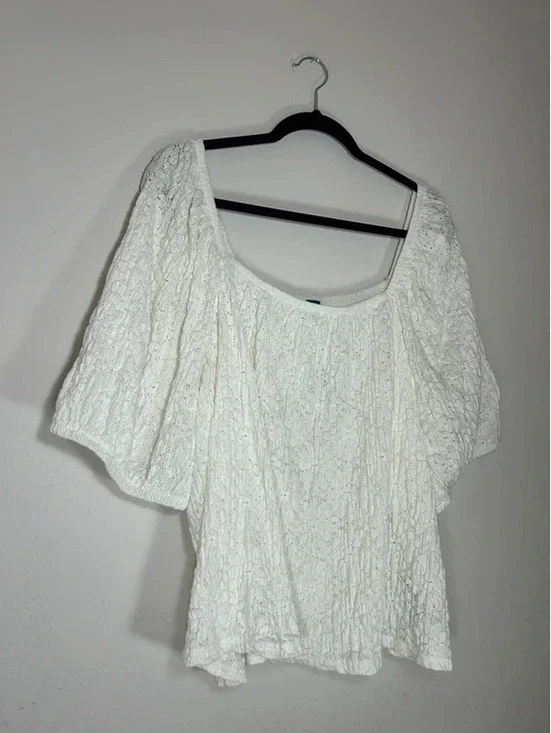 Old Navy White Eyelet Babydoll Puffy Sleeve Top