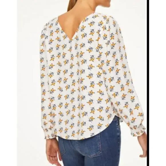 LOFT Floral Smocked Puff Long‎ Sleeve Blouse Top Size Medium Cottage Prairie