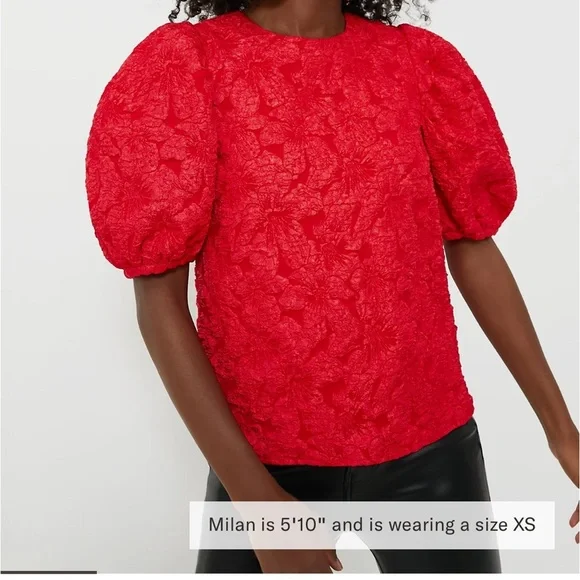 HYACINTH HOUSE  Red Jacquard Noelle Blouse