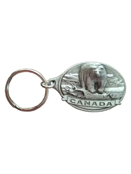 Vintage Canada Keychain Souvenir Solid Pewter 3d polar Bear CDF Signed
