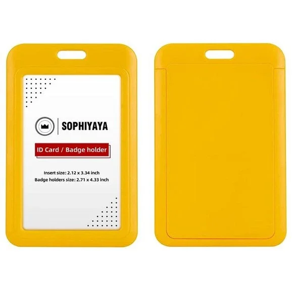 Sliding ID Badge Holder Heavy Duty Hard Plastic Card Sleeve Yellow