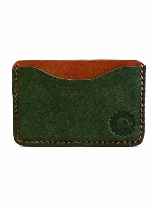Handmade Minimalist Green and Brown Leather Card Holder