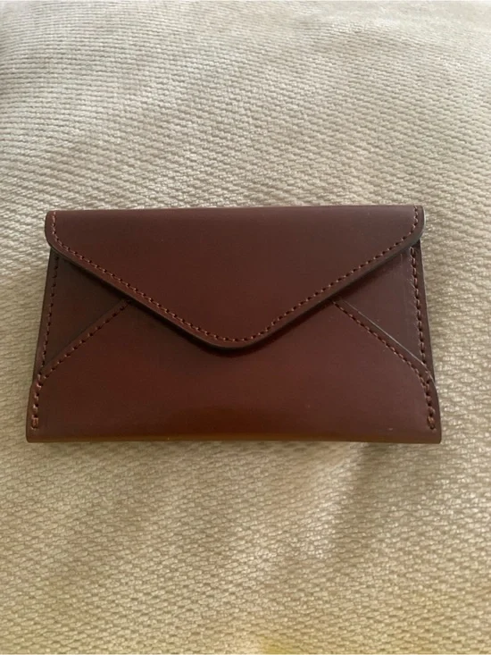 Brown Genuine Smooth Genuine Leather Envelope Business Credit Card Case Western