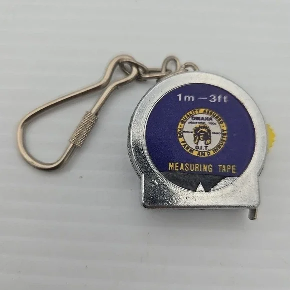 Omaha O.I.T. Measuring Tape Keychain 1M 3FT Silver Industrial Farm Tool Vintage