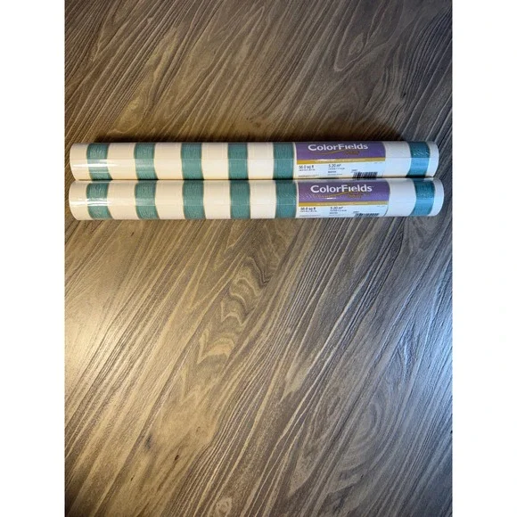 VTG Sunworthy Wallpaper Home 2 Rolls Teal New Striped Vinyl WS5104 Gold‎ Trim
