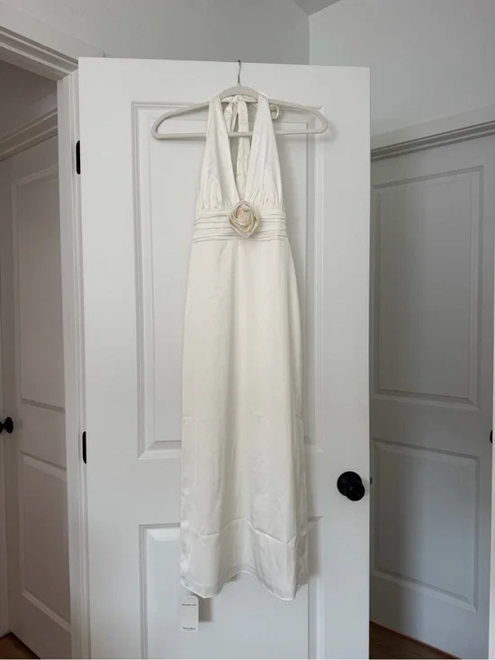 Abercrombie & Fitch Ivory Halter Maxi Dress with Rosette Waist