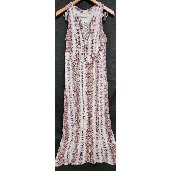 ABERCROMBIE & FITCH Women Maxi Dress Sz Small White Floral Lace Up Boho‎ Hippie