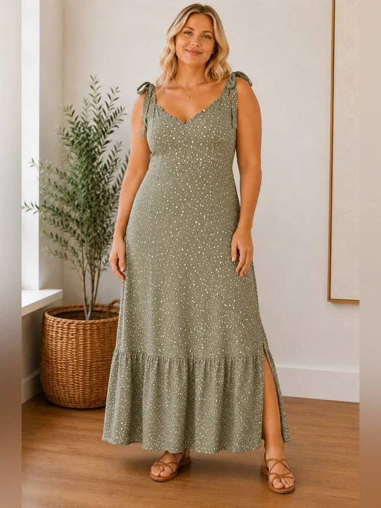 Abercrombie & Fitch XL Sage Green Tie Shoulder Maxi Dress