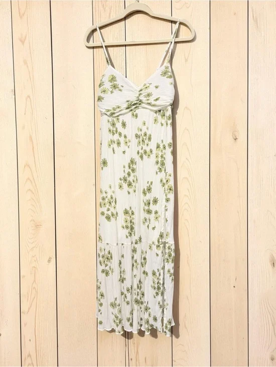 Abercrombie & Fitch White Maxi Dress with Green Floral Accents