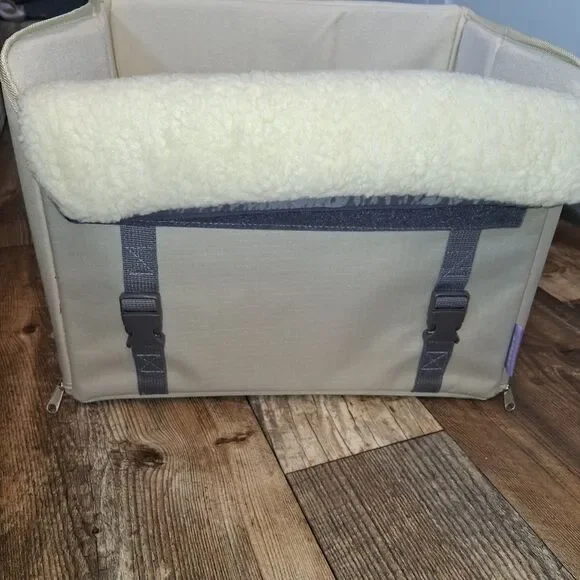 Lesure Foldable Dog & Cat Car Booster Seat, Beige/Cream
