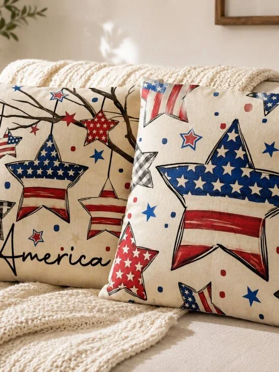 Set of 2 Patriotic America Pillow Covers 18x18 4th July