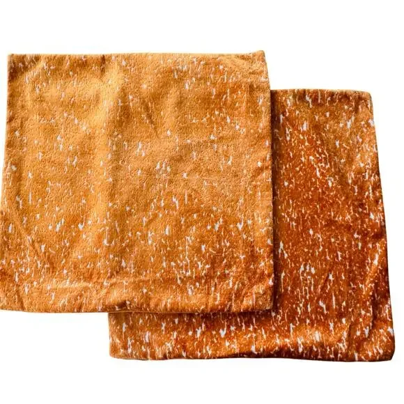 Set of 2 Burnt Orange Textured Velvet Square Mod Minimalist Pillow Covers 23x23