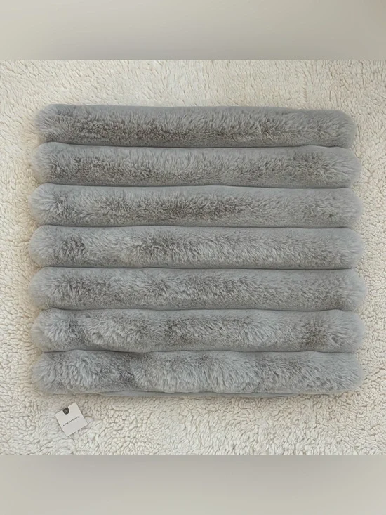 Anthropologie light  gray puffer faux fur 18x18 square pillow cover