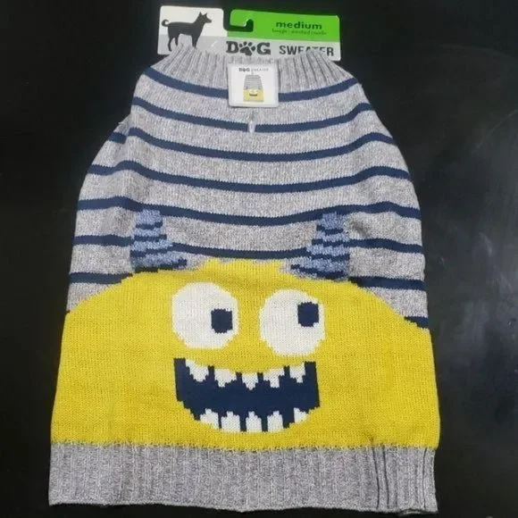 Monster knit gray yellow alien dog‎ sweater