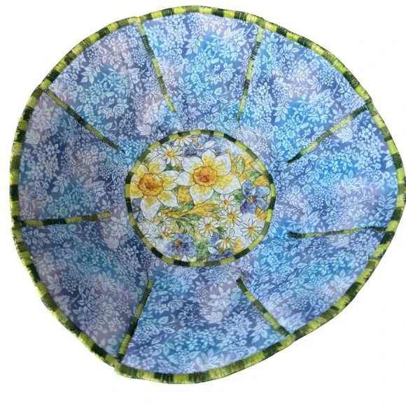 Handmade Fabric Yarn Bowl Floral Quilted Cotton Decorative Basket Blue Spring‎