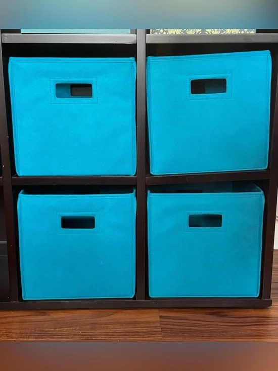 4 Turquoise Fabric Collapsible Storage Cube Bins - Home Accents