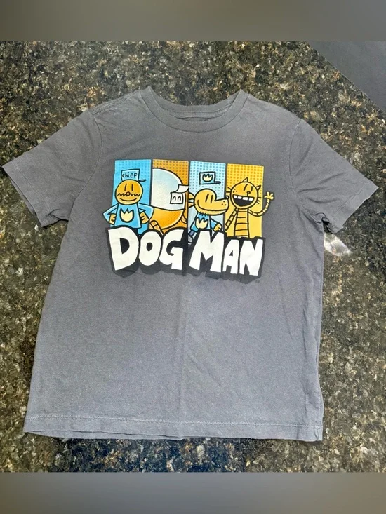 Old Navy Kids' Dog Man Gray Graphic Tee with Blue and Yellow Accents