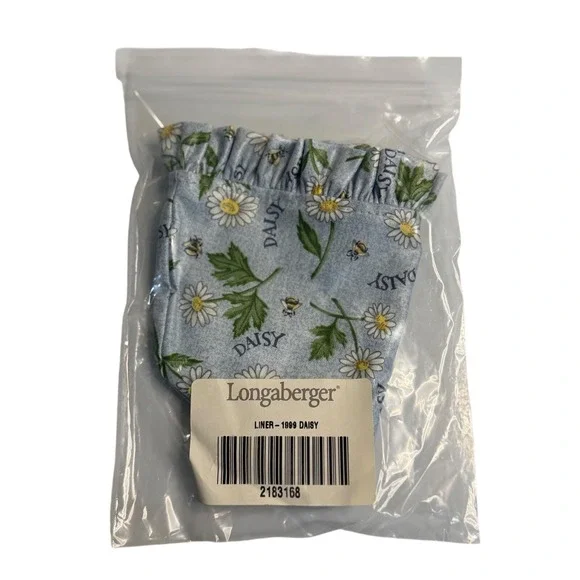 Longaberger Basket Fabric‎ Liner Blue Daisy Bee Floral Ruffle Trim New NIP