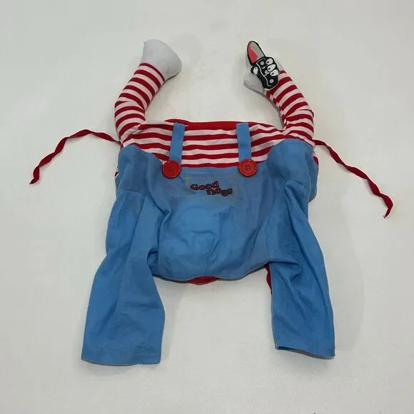Good Dogs‎ Dog Costume Light Blue Overalls Red White Striped Shirt, Size XL