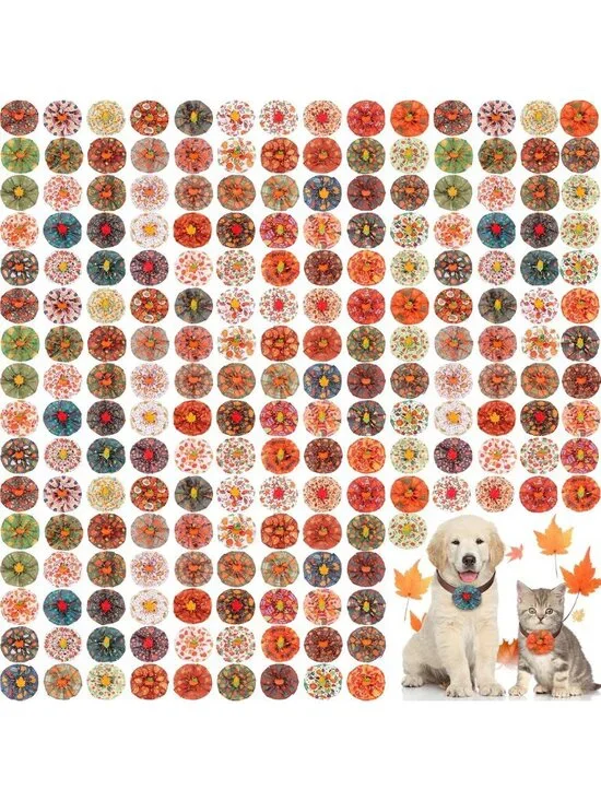 200 Pcs Fall Dog Collar Flower Charms & Bow Ties - Thanksgiving Pet Accessories