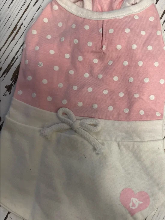 Pink and White Polka Dots with white skirt dog dress