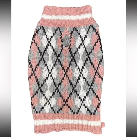 Dog Sweater Pink & Gray Plaid Small