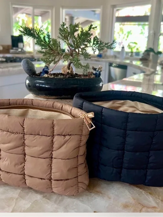 Quilted Puffer Cosmetic Bag - Black OR Brown $12 Each