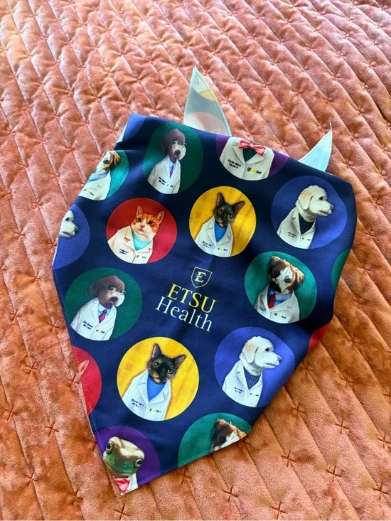 Navy Pet Bandana with Colorful Pet Portraits