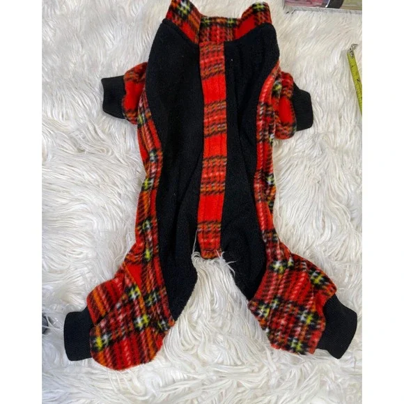 Red Plaid Fleece Pet Pajamas Soft Warm Dog Cat Jumpsuit Small