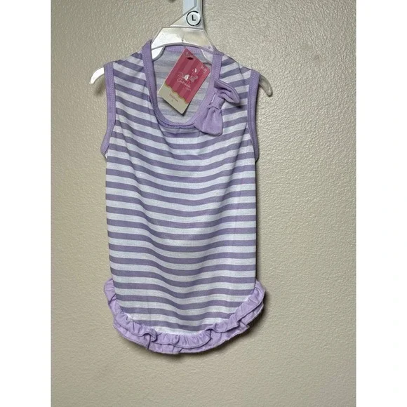 Pink Cabana Co Purple White Striped Dog Dress Ruffle Bow Size Large NWT