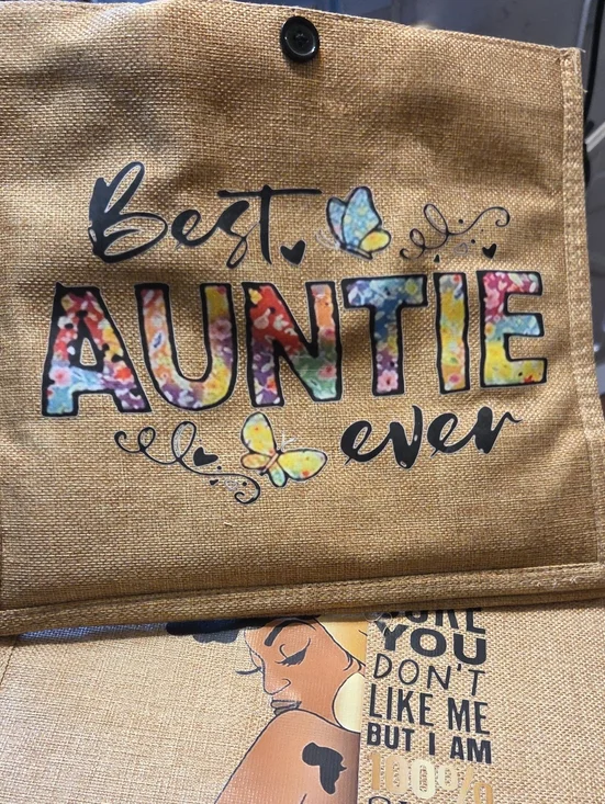 Best Auntie Ever Burlap Tote Bag - Multicolor