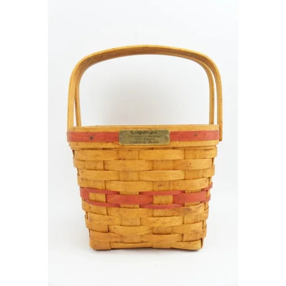 Longaberger Cranberry Basket 1995 Christmas Collection Brass Plate Good