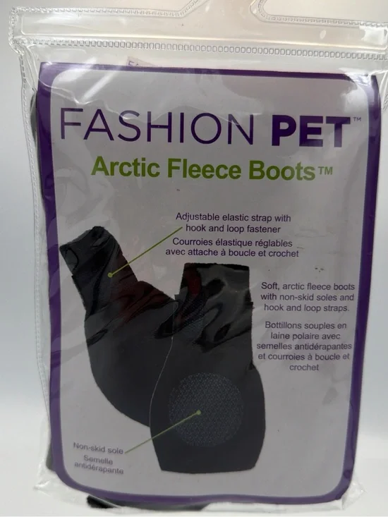 Fashion Pet Arctic Fleece Boots Soft Black Non-Skid Adjustable Strap Sz XL