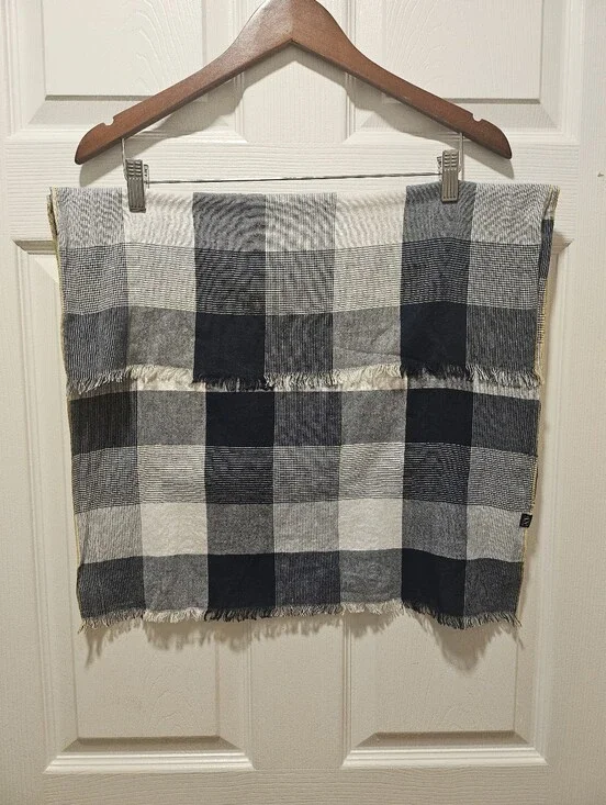 Armani Exchange Navy and White Plaid Scarf