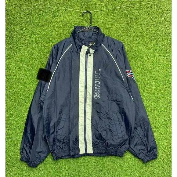 Vintage Tennessee Titans Windbreaker Jacket Mens Medium Nylon Full Zip Up 90s