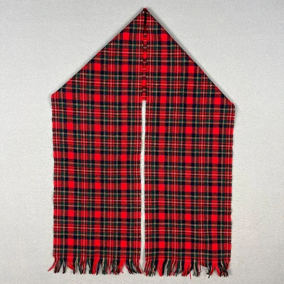 VTG Pendleton Tartan Plaid Wool Scarf Red Green Black‎ Fringe 1970s Made in USA