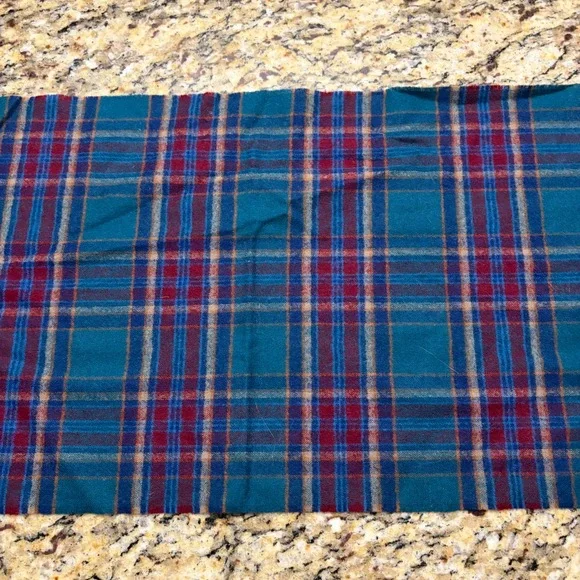 Pendleton Vintage 100% Virgin Wool Plaid Scarf Teal Blue Burgundy Made in USA