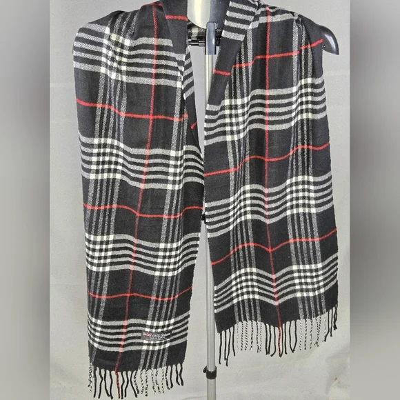 100% Cashmere Made In Scotland Fringe Plaid Heritage‎ Dark Academia Scarf